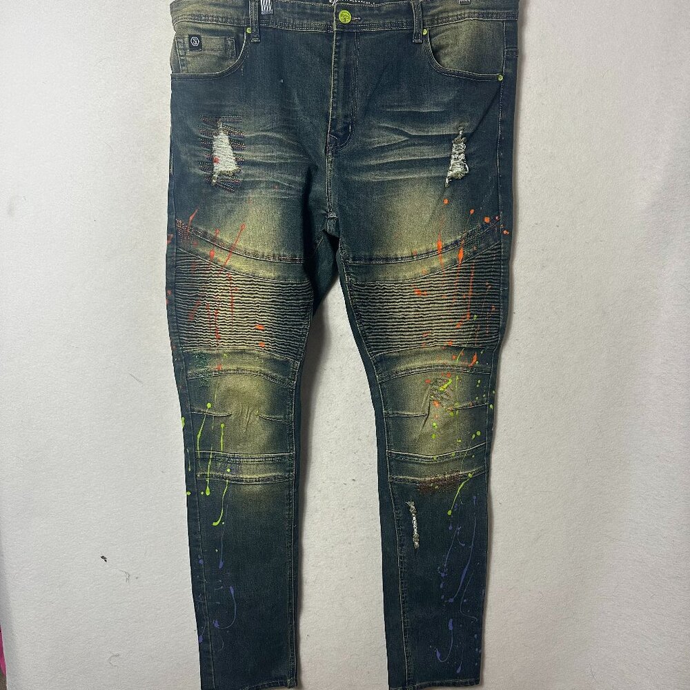 Switch‎ Remarkable Jeans sz 40x34 Slim Taper Fit Stretch Distressed paint spots
